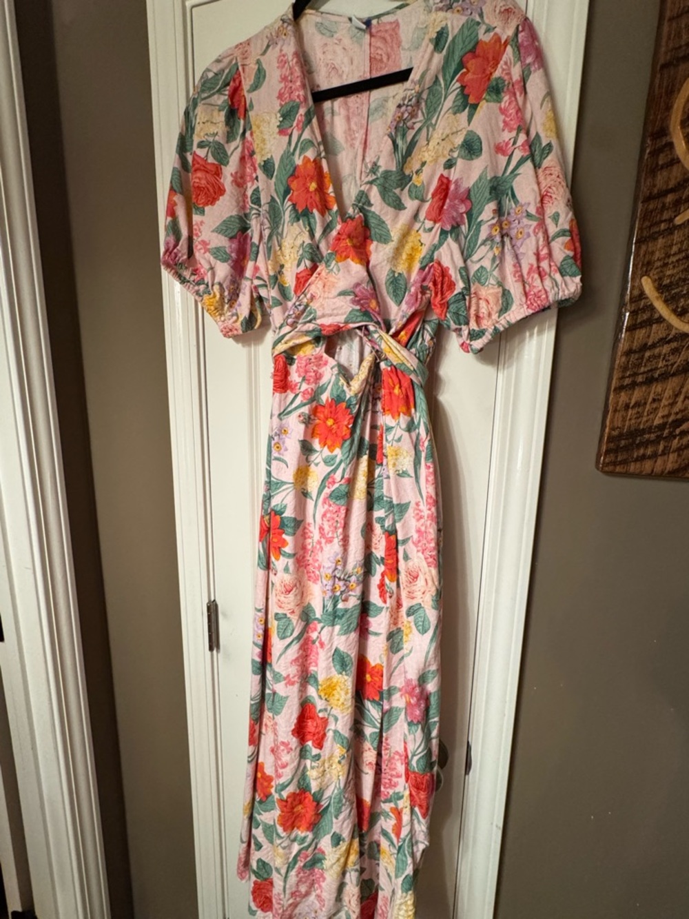 Old Navy Pink Floral Midi Dress with Red & Green Accents - Picture 2 of 2